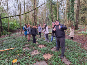 Group of young people in the woods