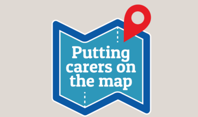 Carers week logo and putting carers on the map icon