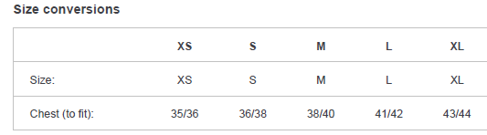 T shirt sizes 